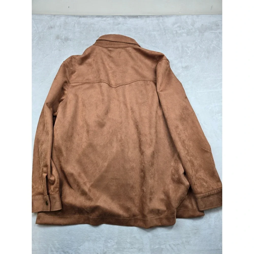 Frye Shirt Jacket Mens‎ 2XL Brown Faux Suede Snap Front Shacket Workwear
